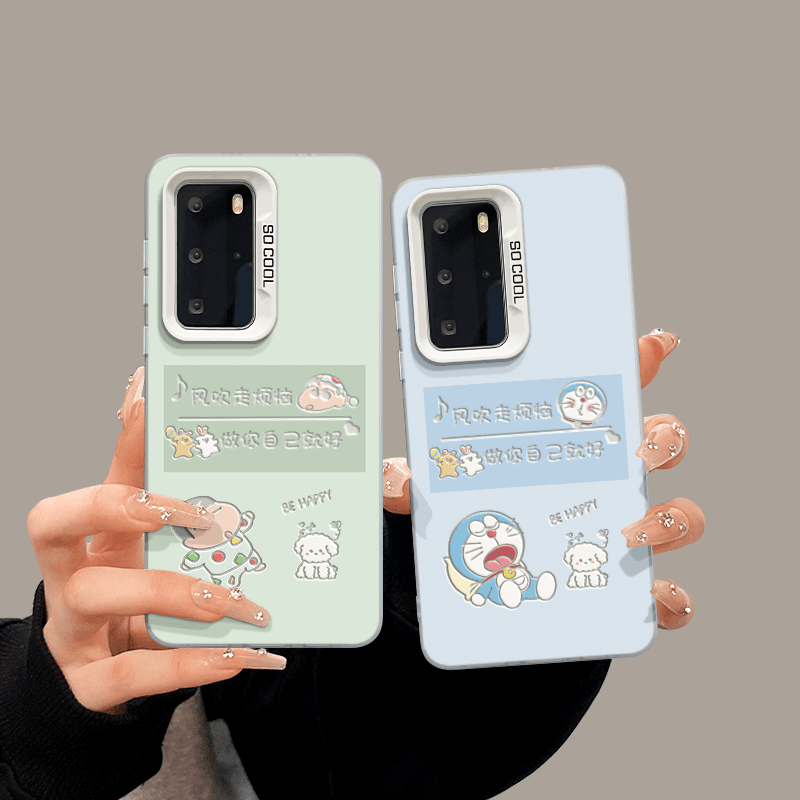 ins卡通蜡笔小新哆啦猫风吹走烦恼适用华为p40/p30pro手机壳高级感pura70pro网红手机套p50/60防摔保护套女