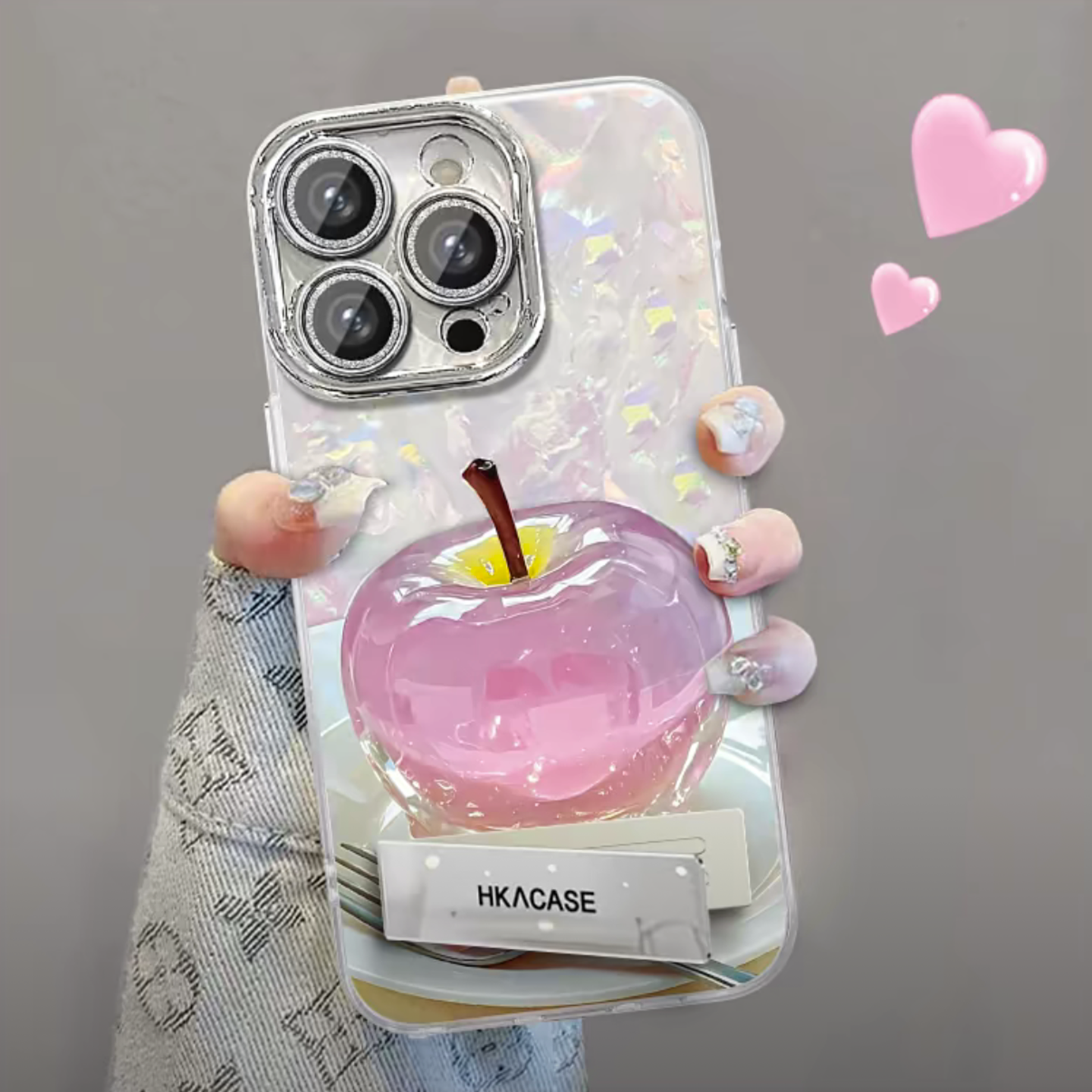 贝壳纹水晶苹果适用苹果16promax手机壳新款高级感iPhone16/15网红爆款手机壳14/13好看的外壳防摔保护套女生