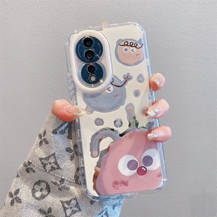 ins风粉色卡通毛绒煤球适用荣耀80/90pro手机壳新款100高级感荣耀70/60/50pro网红小清新手机套防摔保护套女