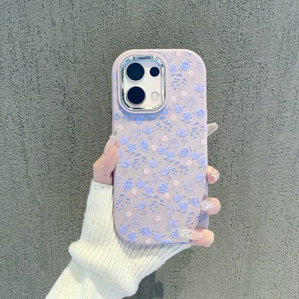 ins风紫蓝色玫瑰花草适用opporeno8/9pro手机壳新款高级感reno12/11pro网红手机套reno10/7/6/5防摔保护壳女