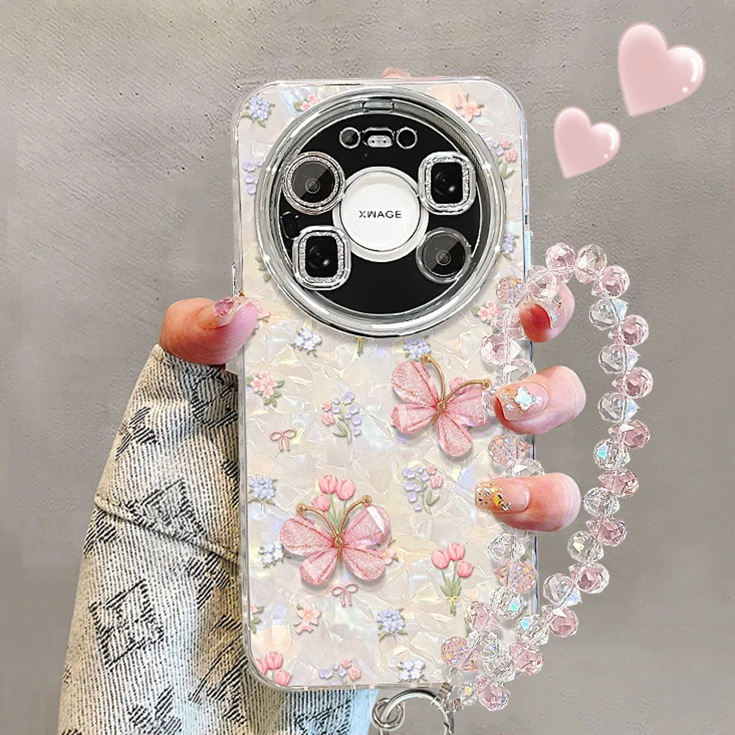 粉色郁金香碎花蝴蝶适用华为mate80pro手机壳新品高级感mate70pro网红爆款手机壳mate60pro防摔外壳保护套女