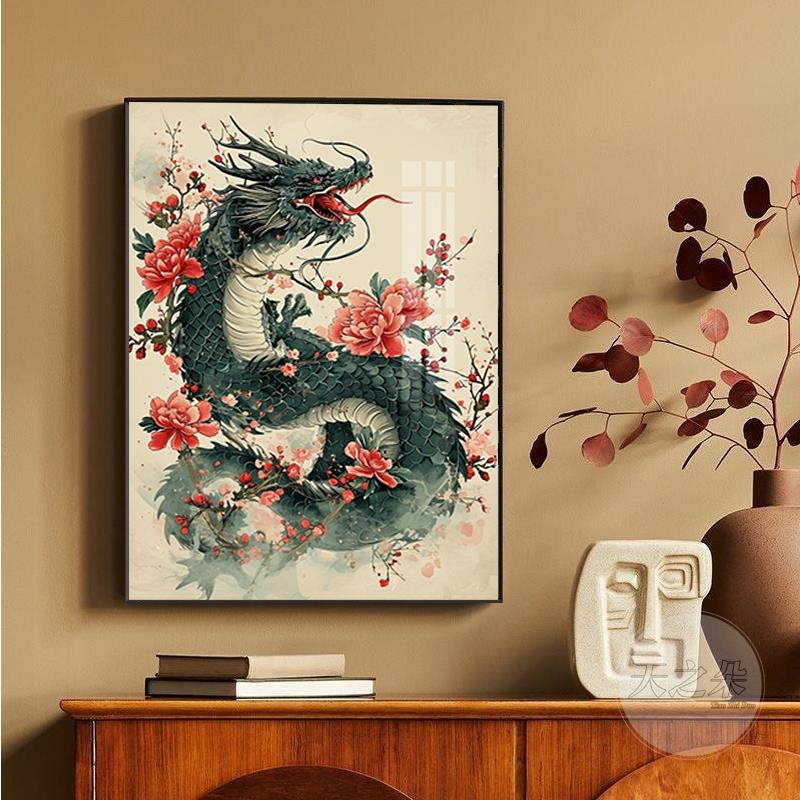 高颜值中国青龙手工钻石画新款客厅卧室牡丹青龙装饰画十字绣小件