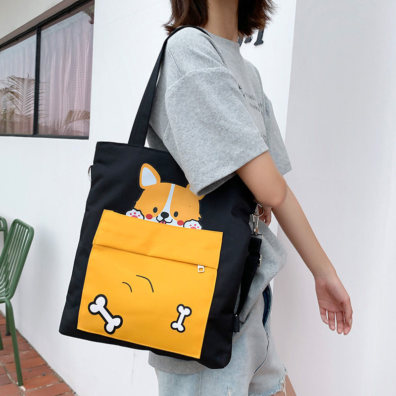 帆布包包女夏大学生上课手提拎书袋装书2023新款潮肩斜挎包