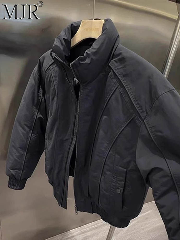 潮牌美式立领廓形短款棉服男款冬季高级感拼接飞行夹克服工装外套