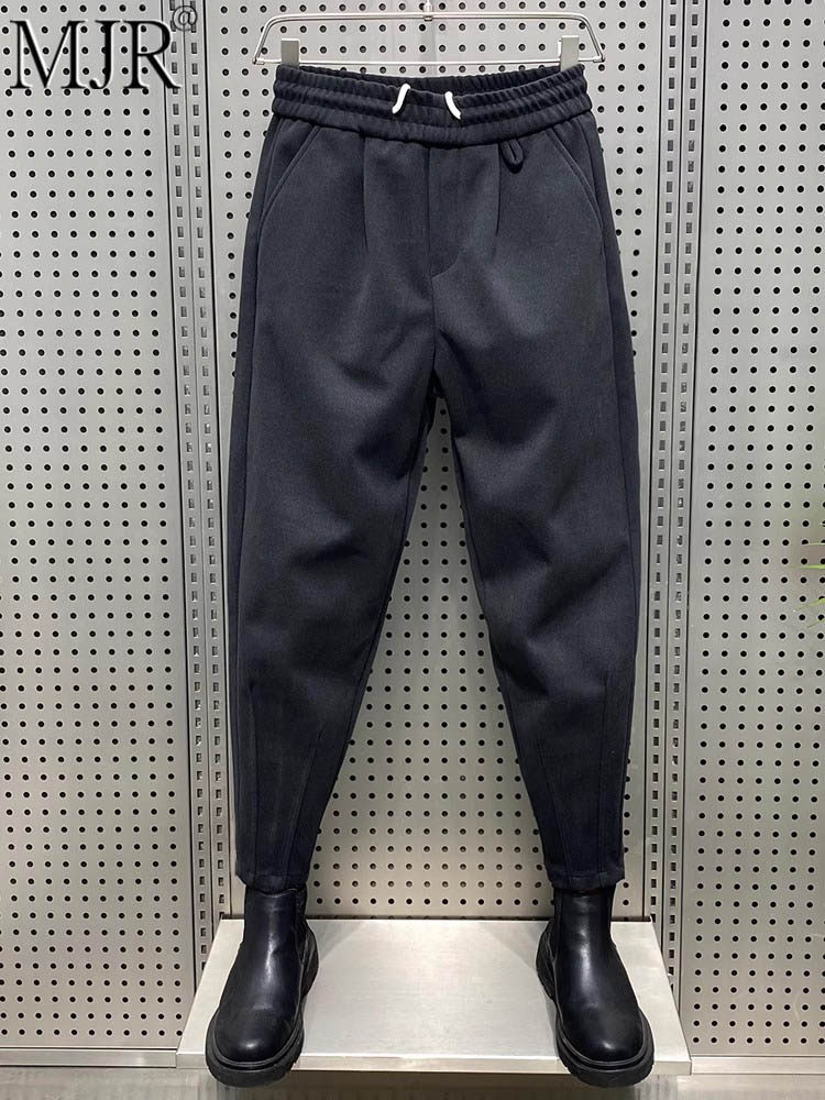 高端加绒毛呢裤男士冬季加厚休闲束脚裤男款潮牌高级感痞帅男裤子