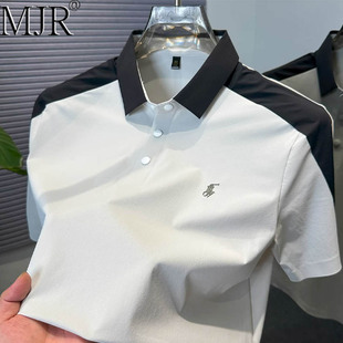 上衣男款 拼接短袖 polo衫 2025夏季 高端男士 百搭半袖 翻领时尚 新款 衫