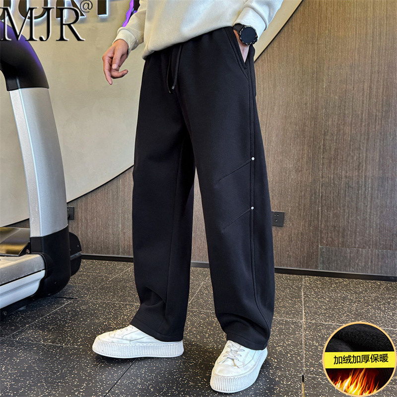 高端裤子男款冬季加绒弯刀裤2026新款高级感美式痞帅休闲运动男裤