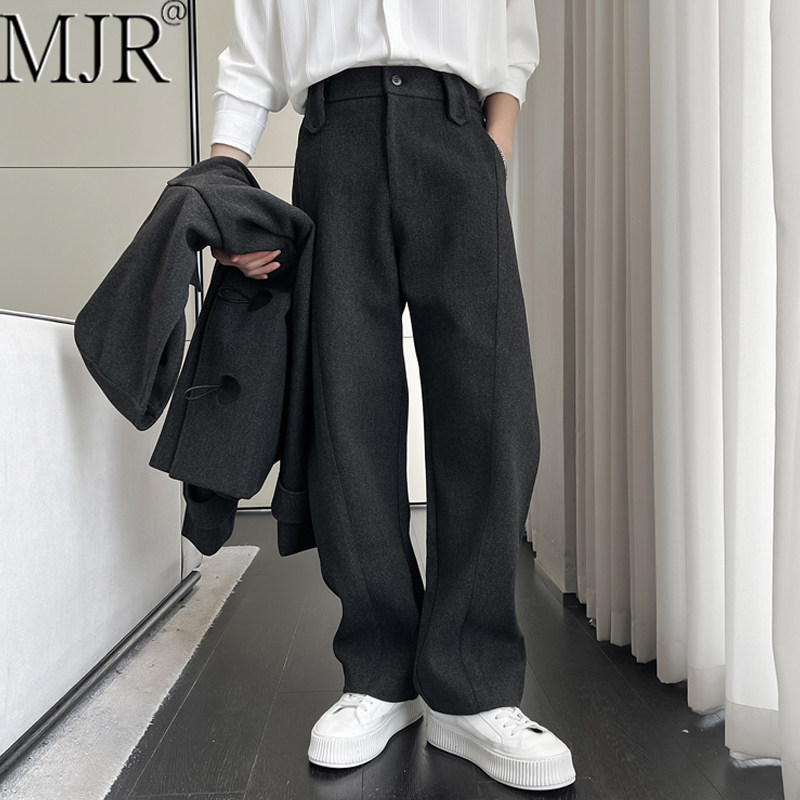 高端男士重磅加绒西裤2026新款冬季毛呢加厚直筒阔腿长裤男款裤子