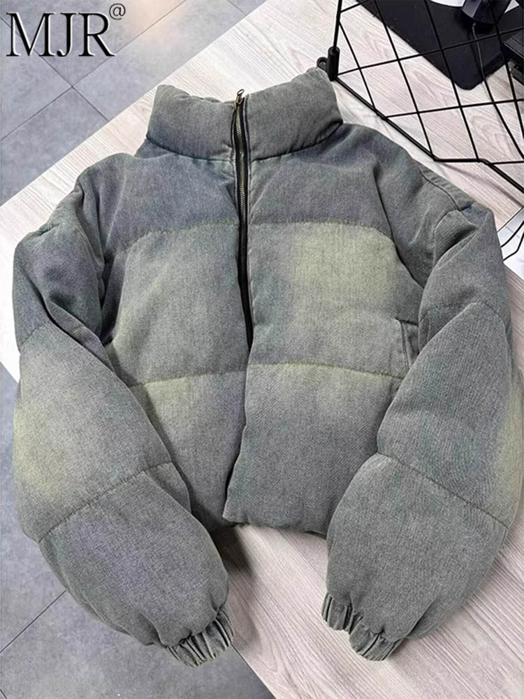 美式覆古牛仔棉服男款潮牌冬装外套加厚保暖立领面包服宽松棉衣服