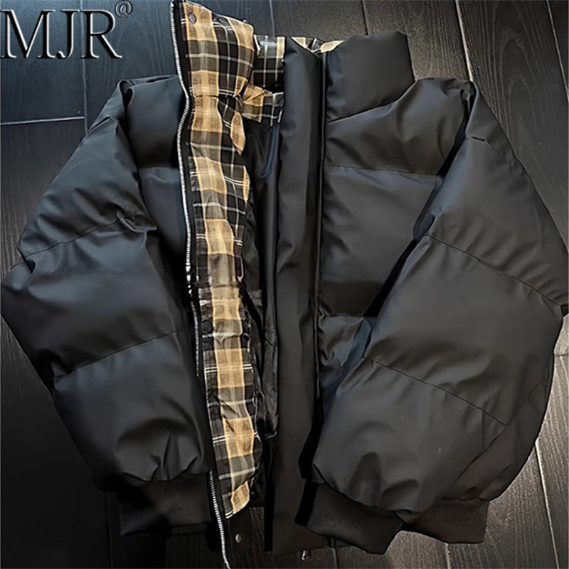 潮牌短款羽绒棉服男款2026年冬季新款PU皮棉衣男美式痞帅立领外套