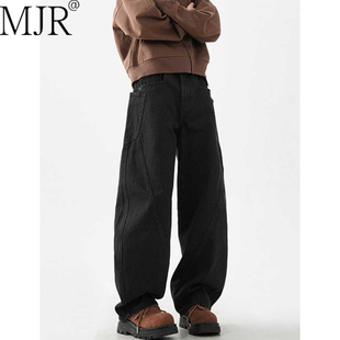 高端男士加绒加厚牛仔裤2025年秋冬季新款美式弯刀长裤男款阔腿裤