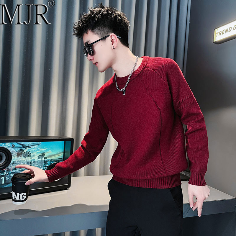 潮牌男士红色本命年衣服2026新款毛衣内搭加厚过年男装冬装打底衫