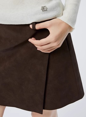 LINE CIEL麂皮绒棕色短裤裙假两件百搭女装秋冬新款显瘦设计感