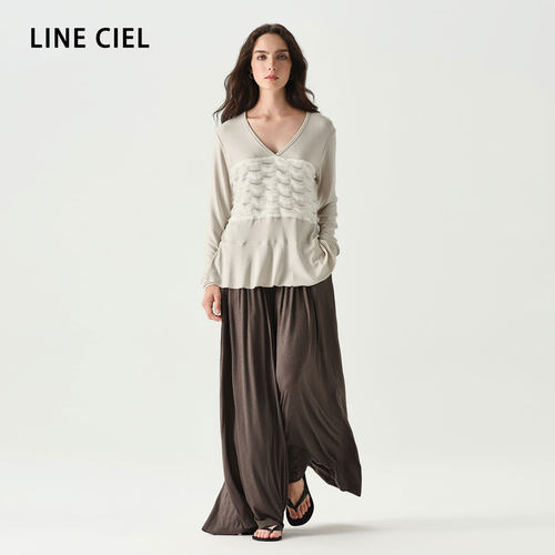 LINECIEL拼接V领柔感针织上衣