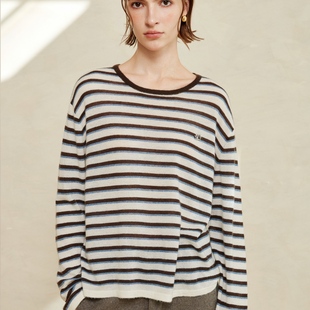 LINE 休闲简约百搭 CIEL羊毛混纺拼色条纹套头针织上衣25秋冬新品