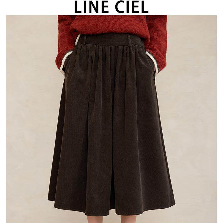 LINECIEL复古竖绒腰头拉链半裙
