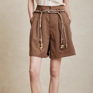 百搭休闲裤 25新款 女 CIEL天丝亚麻编织绳绑带卷边两穿短裤 LINE