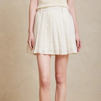 LINECIEL全亚麻提花百褶短裙裤