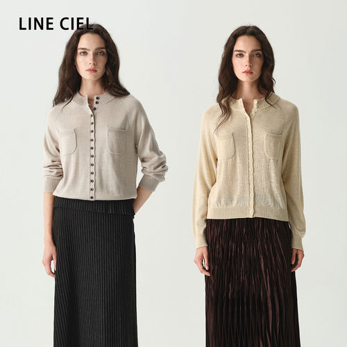 LINECIEL双兜圆领轻薄针织开衫