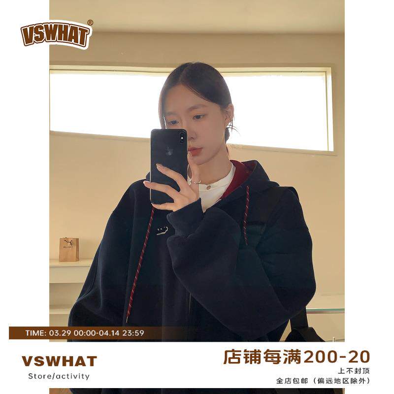 Vs what「汉南洞街头」韩式慵懒外套连帽开衫卫衣情侣夹克开衫女