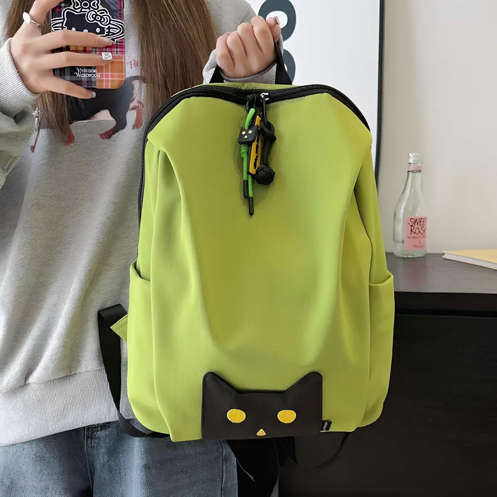 元气青柠黑猫甜酷通勤学生双肩包