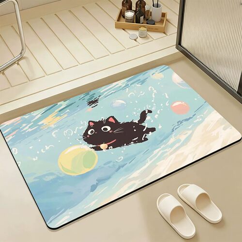 卡通猫咪防滑吸水耐脏浴室地毯