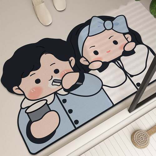 卡通情侣硅藻泥吸水速干防滑地垫