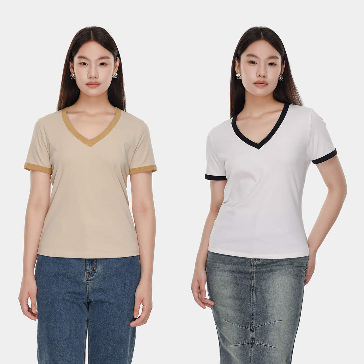 ROSEPLUS正肩V领短袖女T恤衫夏季新款大码微胖mm小众独特别致上衣