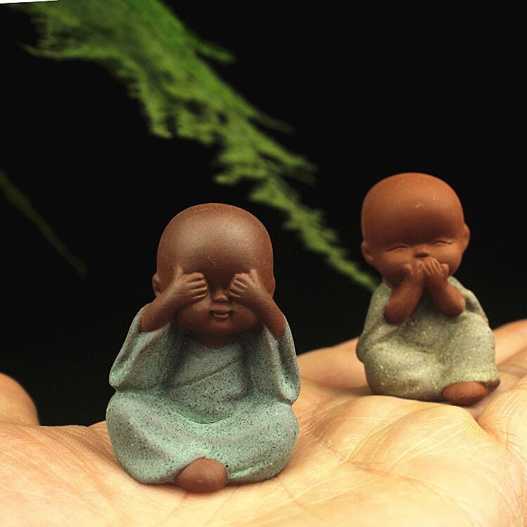 紫砂茶宠摆件四不小和尚陶瓷茶道多肉花盆装饰创意小裟弥