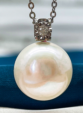 13-14mm18k金钻石白色爱迪生珍珠吊坠淡水赛澳白单颗项链坠送妈妈