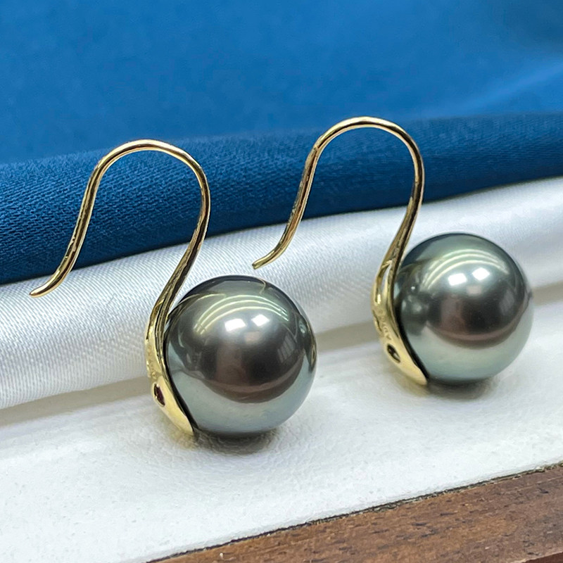 18k经典高跟鞋款大溪地黑珍珠耳环海水珍珠耳饰耳钩送妈妈