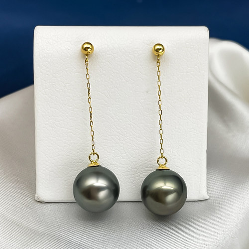 12-13mm18K金大溪地黑海水强光珍珠耳钉耳环精致时尚多样性发一