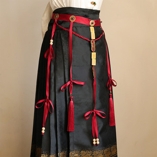 国风铜钱腰链红色绶带腰缠万贯流苏禁步新中式马面群挂件腰佩配饰