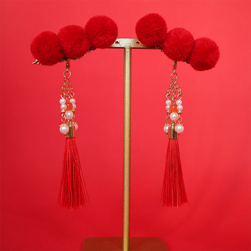 古风糖葫芦发夹秋冬毛绒发夹小财神发饰点缀配饰汉服新年头饰