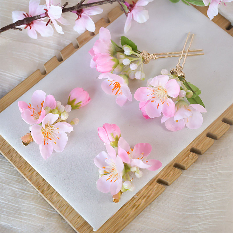 海棠花发钗汉服花朵发饰古风梨花桃花仿真绢花发夹点缀头饰配饰品图片