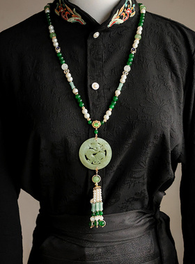 新中式国风项链汉服马面裙璎珞长背云流苏配饰古风毛衣链日常饰品