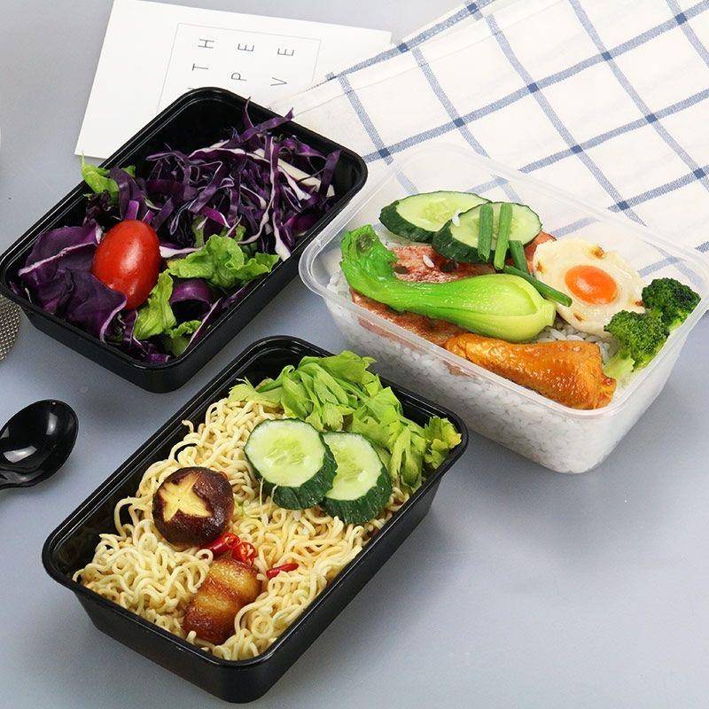 长一当次形盒明带方餐盖用餐加厚塑料卖外性快包盒打60074便碗商