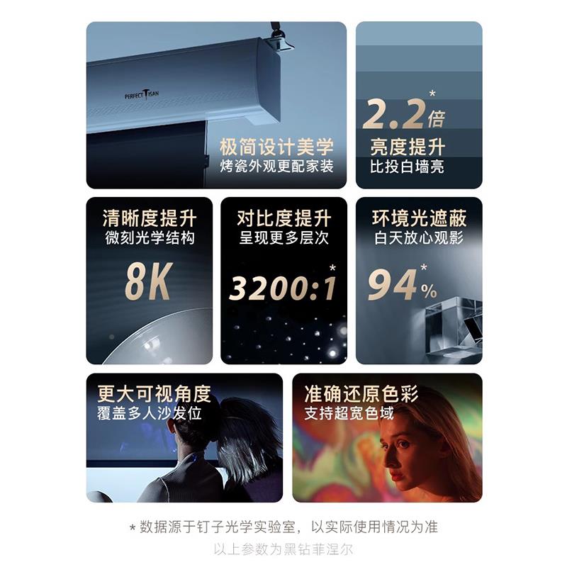 钉子科2技投影幕布 家用动抗9布黑钻菲涅尔仪0动寸10010寸1无品牌/50投幕联智能升降寸嵌入式壁影光挂电墙卧