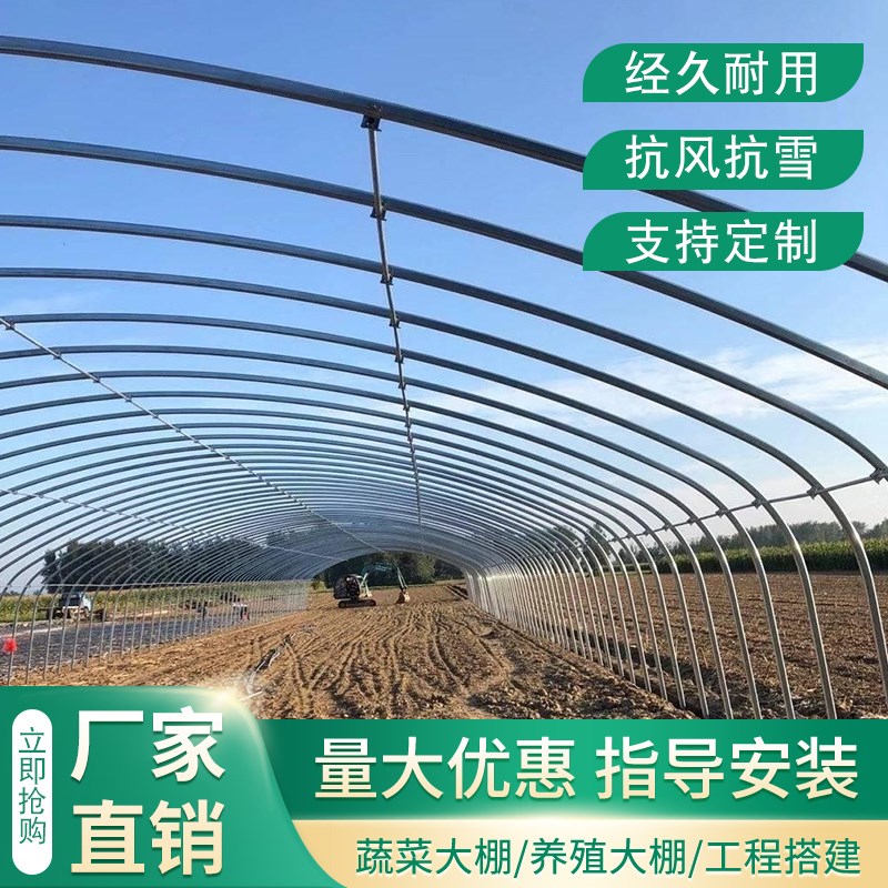 热销温室钢管大棚骨架养殖u种植暖棚全套猪鸡舍钢架连栋组装简易