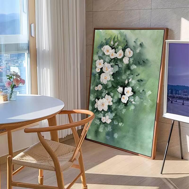 中式餐厅装饰画绿色植物茶室茶楼饭店挂画卧室摆台水墨山水风景画图片