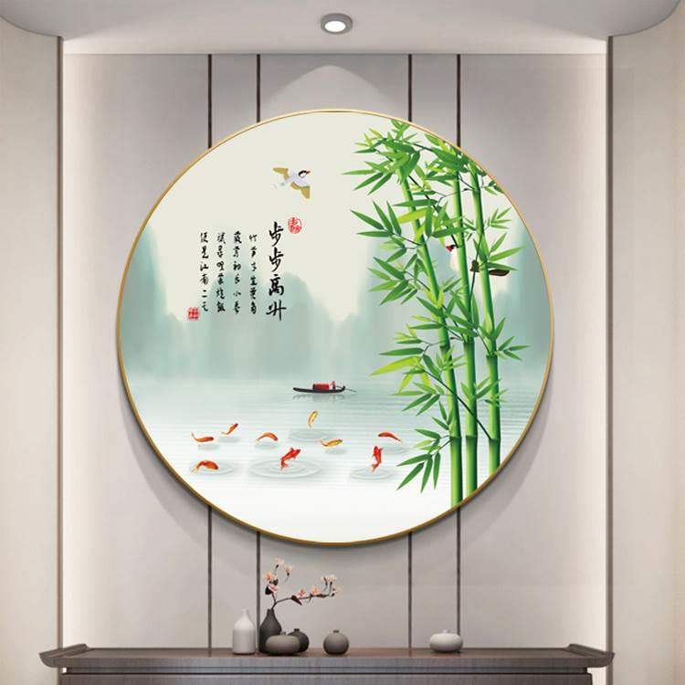 竹子圆形装饰画玄关过道上楼梯转角挂画步步高升节节高升竹报平安图片