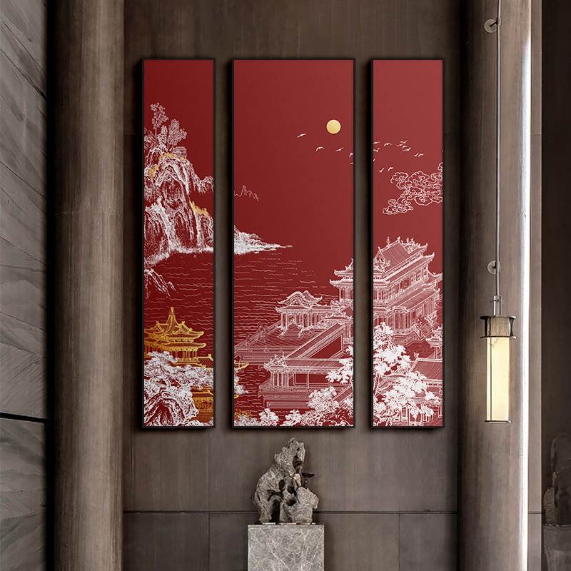 新中式客厅背景墙装饰画高端酒店大堂挂画别墅样板间大气组合壁画图片