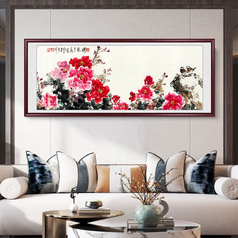 牡丹国画手绘真迹中堂画客厅装饰画卧室床头挂画新中式背景墙壁画图片