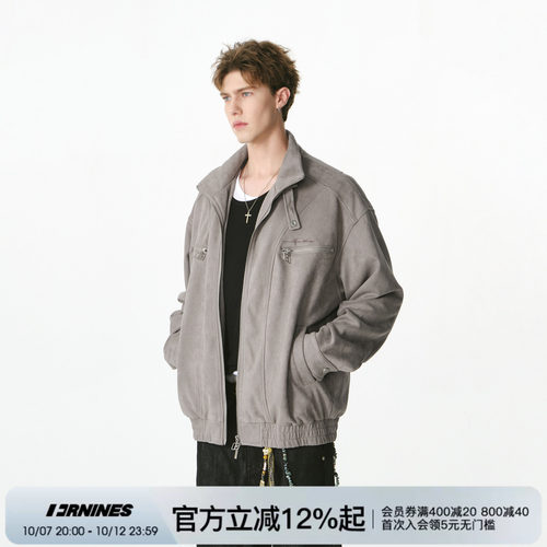 FORNINES重磅立领麂皮绒夹克上衣男款国潮秋季复古情侣宽松外套女