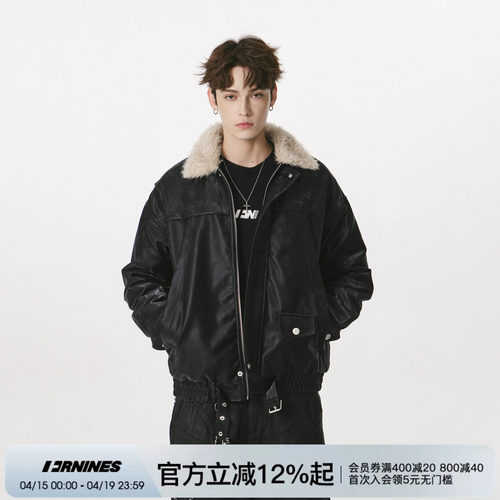 FORNINES国潮PU皮毛绒翻领棉衣男女复古高级感机车服痞帅皮衣外套