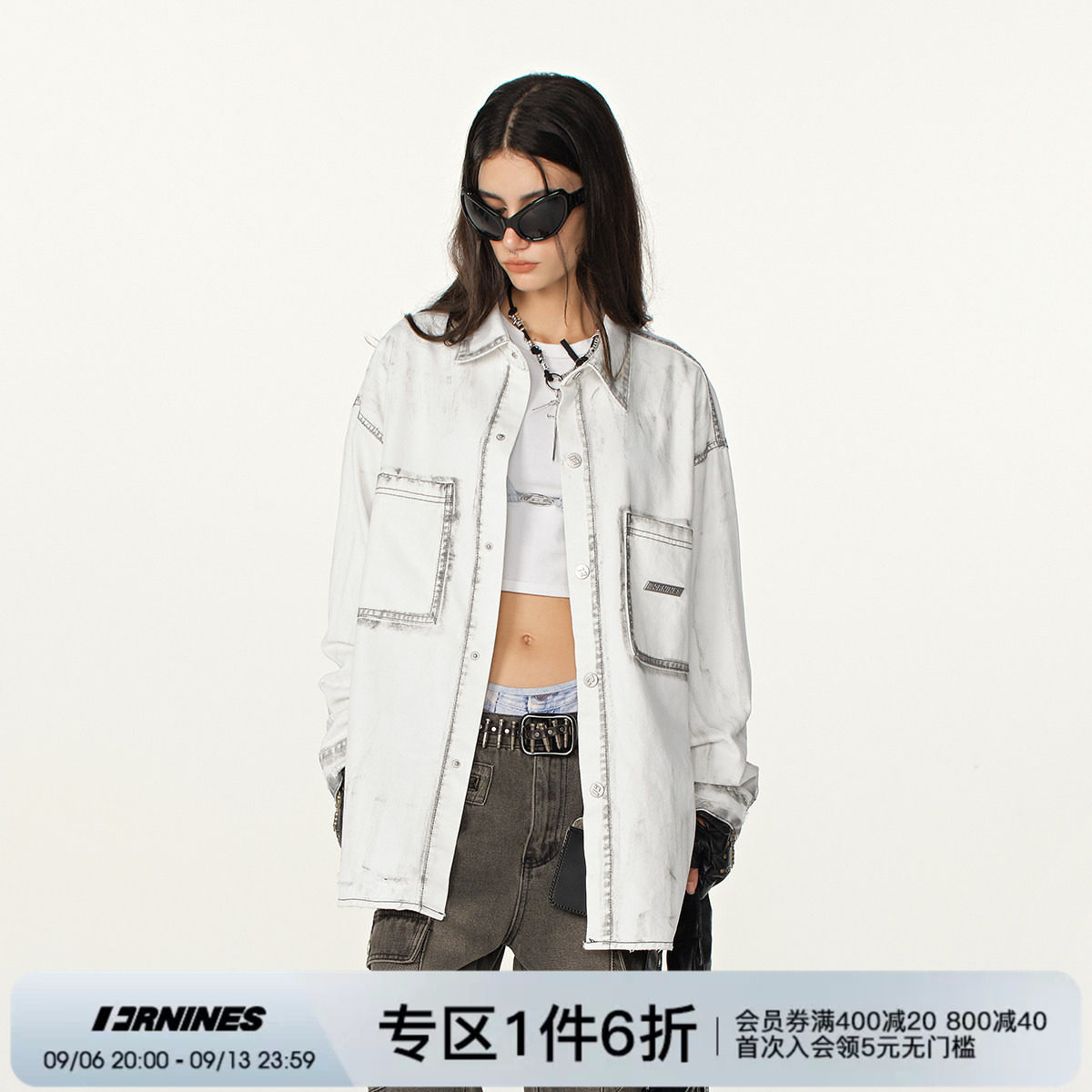 FORNINES废土风工装牛仔衬衫图片