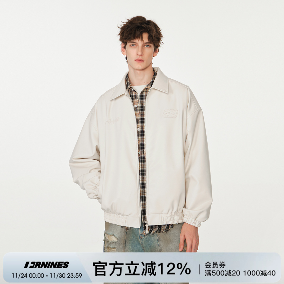 FORNINES压印双拉链皮衣外套