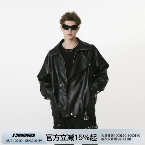 FORNINES复古斜拉链立领机车服皮衣男款春季款PU夹克国潮痞帅外套