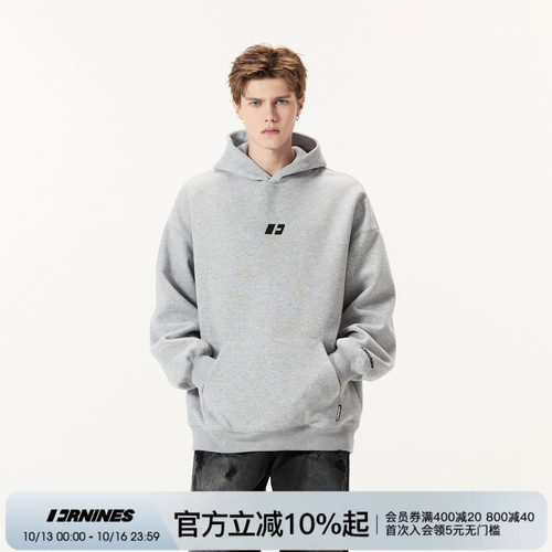 FORNINES简约重磅刺绣连帽卫衣男春秋加绒宽松情侣帽衫加厚外套女