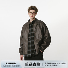 FORNINES美拉德立领pu皮衣男款机车服秋季美式复古夹克休闲外套女